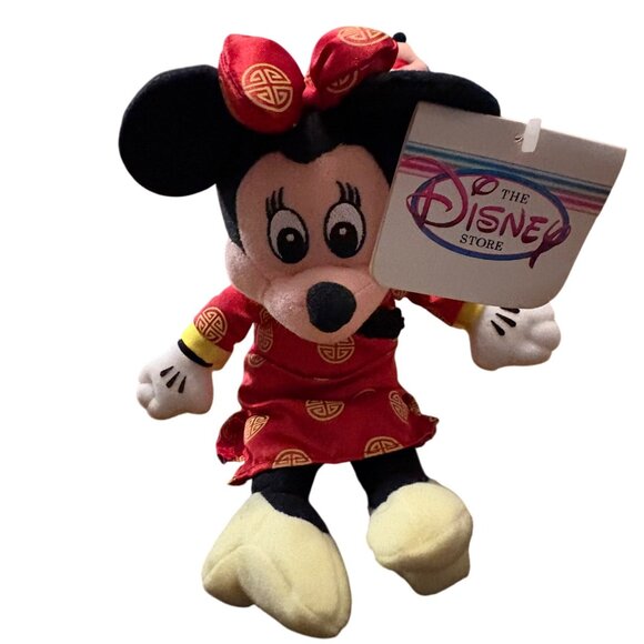 Disney Store Hong Kong Minnie Mouse Plush In Red Chinese Dress Beanie - Picture 1 of 4